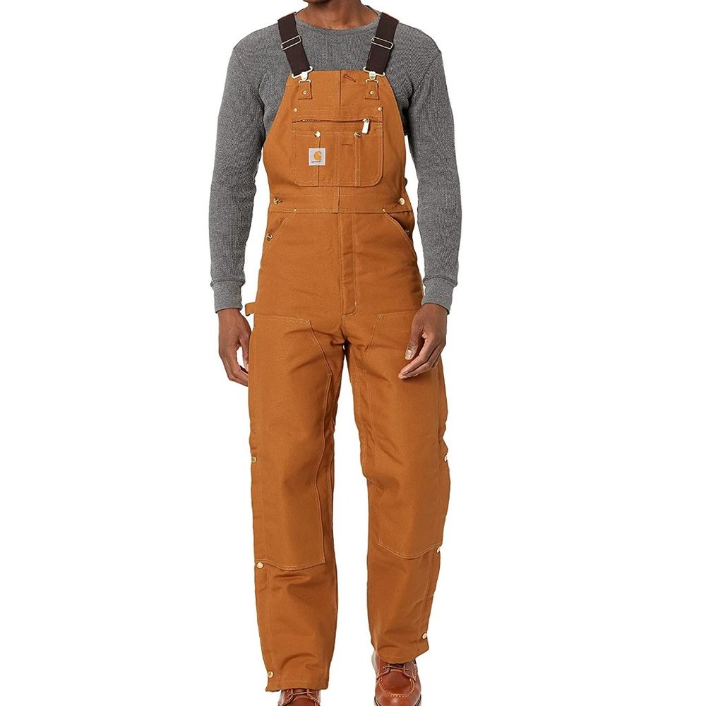 NWT Carhartt Men Quilt Lined Zip 2 Thigh Bib Overall Brown $160 44x34 R41 II056